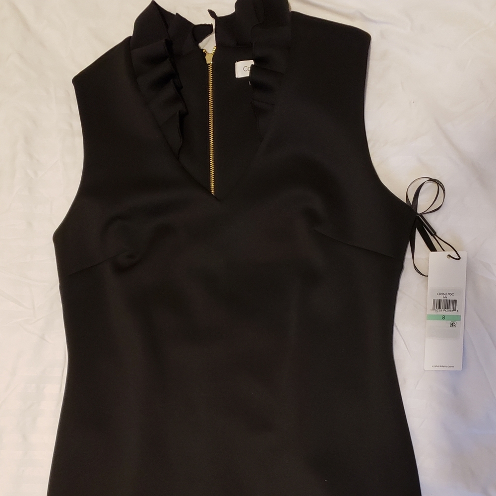 Calvin Klein V-Neck Dress with Ruffled Collar